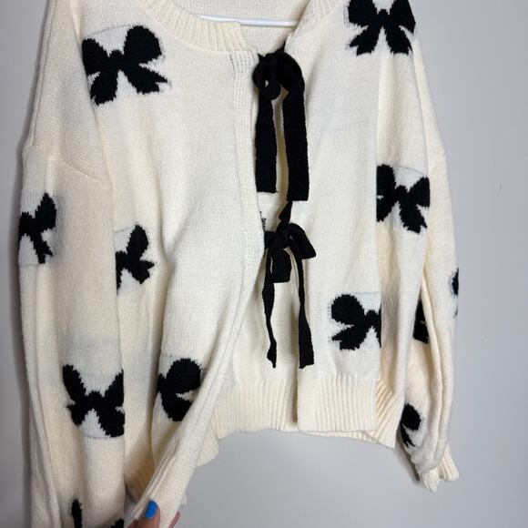 Womens Tie Front Cardigan Sweater XL Y2K Cottagecore Coquette Dainty Feminine - Picture 4 of 7